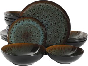 Gibson Elite Kyoto Double Bowl Dinnerware Set In Gulf